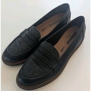 Clarks Cloudsteppers Womens 8.5 Black And Tweed Loafers Slip On Office Business
